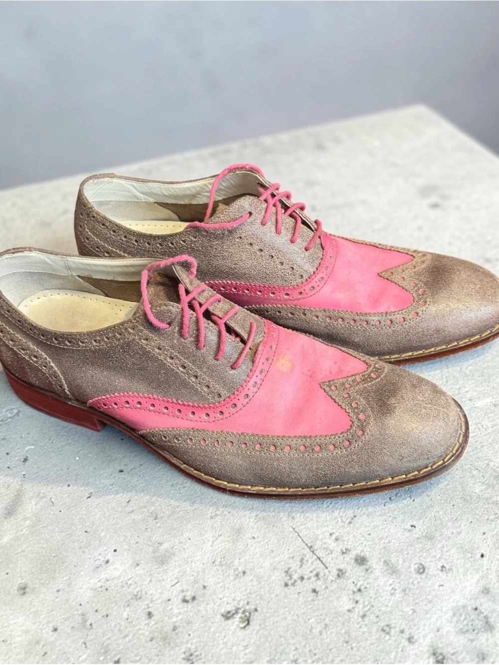 Cole Hahn Pink Grayish/Brown Leather Wingtip Oxford Shoes Men’s size 9